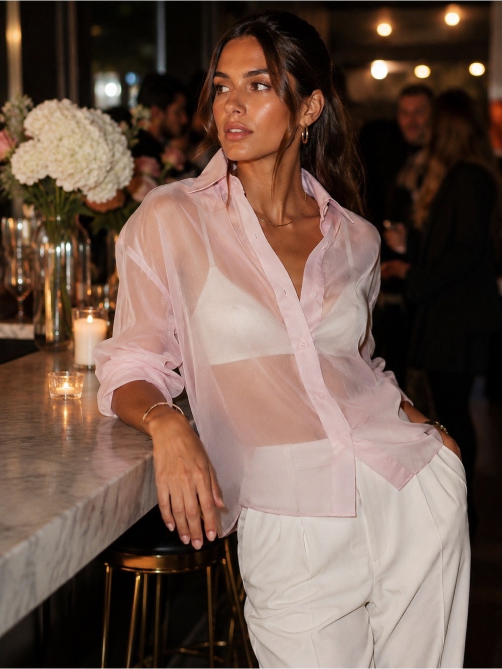 Cynthia Rowley Sheer Pink Button-Up Blouse